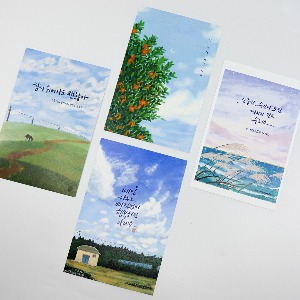 A collection of Jeju sentimental postcards with words of heart.